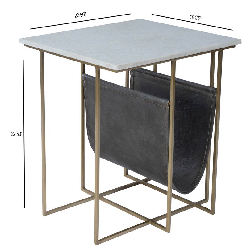 Stephanik 20.25 in. W Rectangular Marble & Leather Magazine Side Table