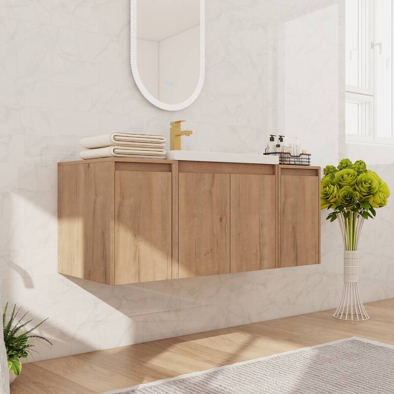 Beingnext 24"/36"/48"/60" Bathroom Vanity with Resin Sink, Floating Bathroom Vanity with Soft Close Doors