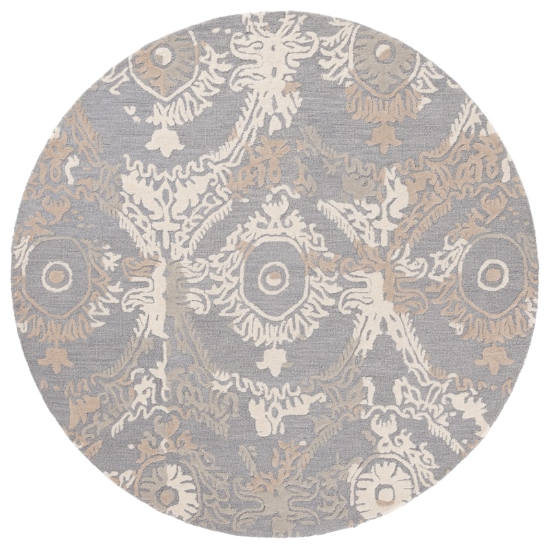SAFAVIEH Handmade Ebony Katinka Modern Wool Rug - 6' Round - Grey/Ivory