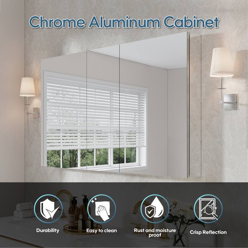 52"W X 30'H Bathroom Recessed or Surface Wall Mount Medicine Cabinet With Adjustable Glass Shelves
