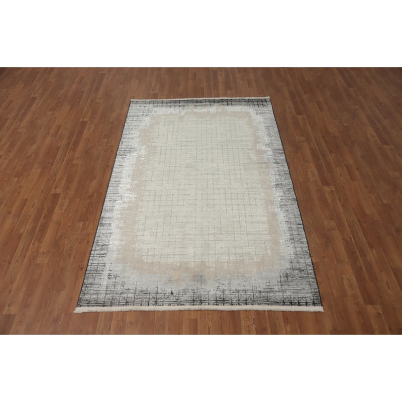 Machine Made Oriental Polyester Carpet Modern Geometric Beige & Ivories Modern Area Rug - 7' 7'' X 4' 10''