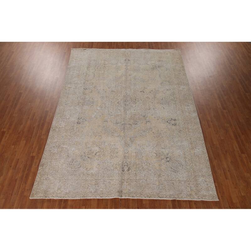 Muted Distressed Tabriz Persian Vintage Rug Hand-knotted Wool Carpet - 9'2"x 12'7"