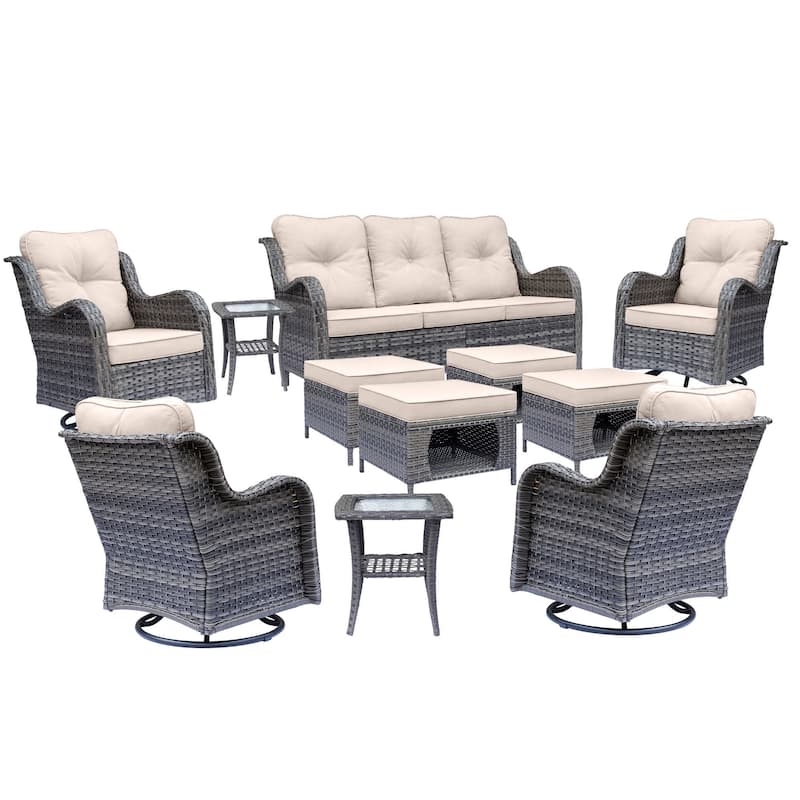11 Piece Outdoor Wicker Patio Furniture Sofa Set with Swivel Chairs