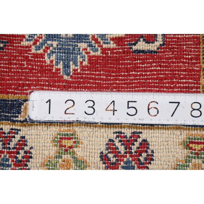 Red Geometric Kazak Foyer Rug Handmade Wool Carpet - 2'0" x 3'0"