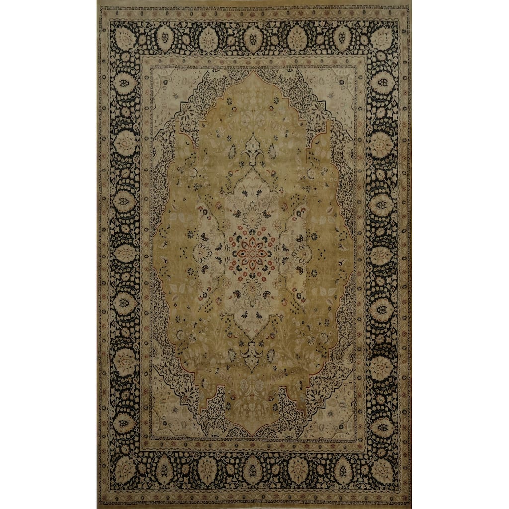 Hand Knotted Oriental 100% Wool Carpet Traditional Floral Yellow & Gold Ziegler Area Rug - 12' 4'' X 9' 0''