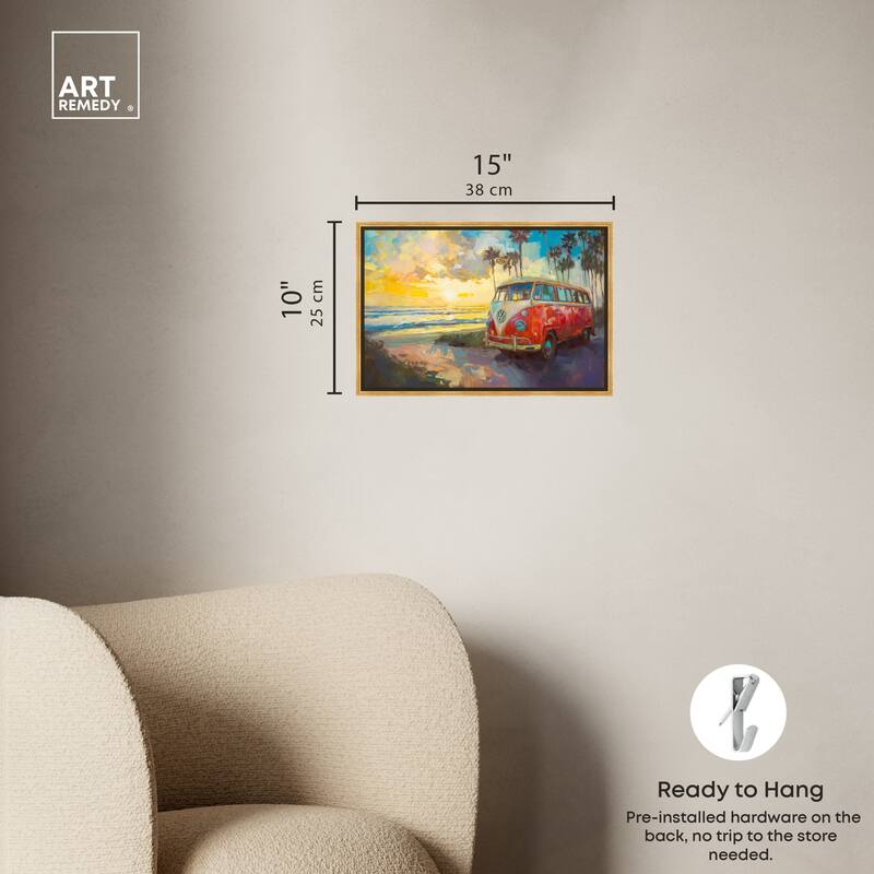 Art Remedy Memories At The Beach Framed Colorful Coastal 1 Piece Canvas Wall Art