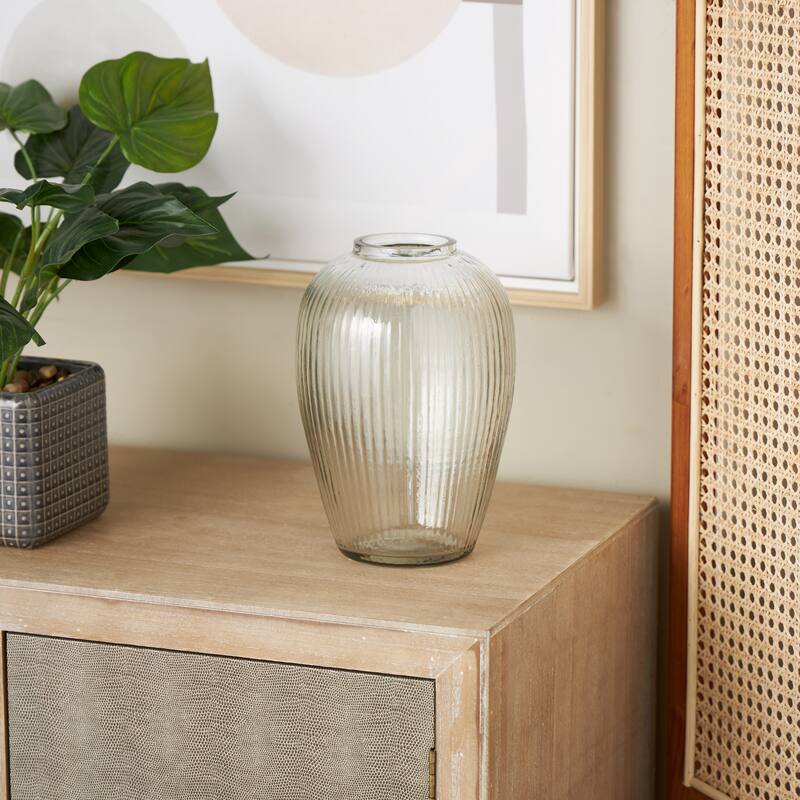 Glass Ribbed Fluted Vase - Clear - Roche River Decor