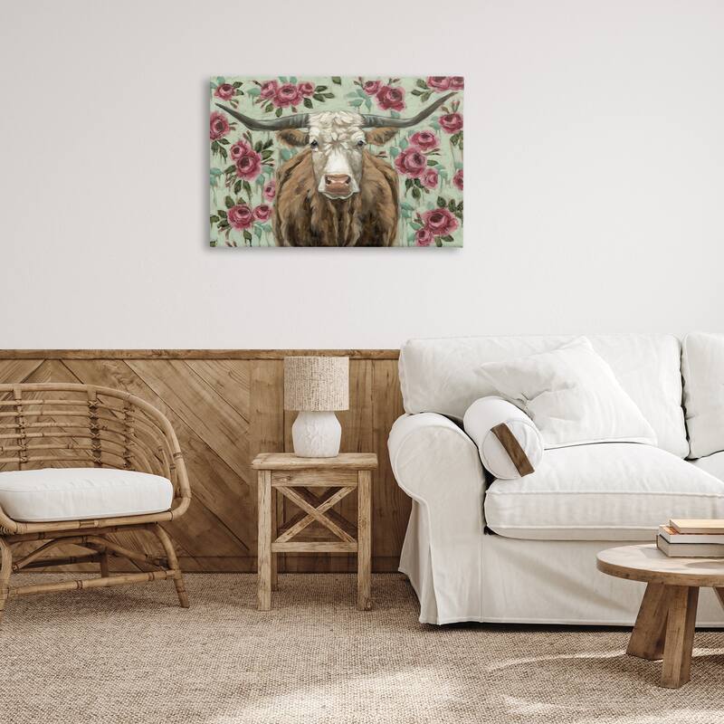 Stupell Longhorn with Magenta Blooms Canvas Wall Art Design By Sara G. Designs