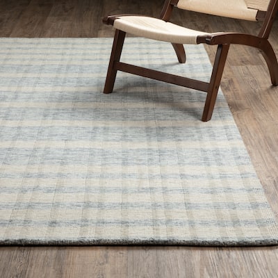 Thalia Scandinavian Textured Stripes Beige/ Blue PET Yarn Area Rug