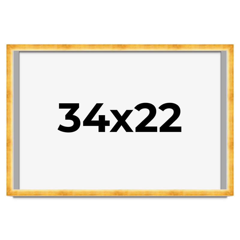 34x22 Shadow Box Frame Gold | 1.625 Inches Deep Real Wood Traditional