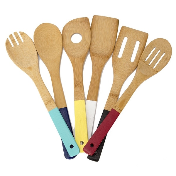 Wooden Cooking Utensil Sets Easy to Clean Bamboo Wooden Solid Turner kuou 6 Pieces Bamboo Wooden Kitchen Cooking Utensils Set 