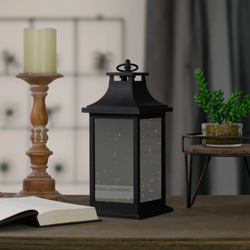 LED Lighted Flickering Lantern - 12" - Warm White Lights - Black
