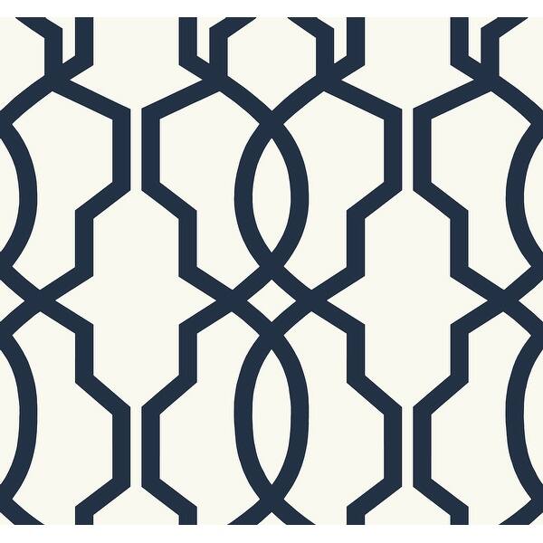slide 2 of 4, Inspired by Color Hourglass Trellis Navy Wallpaper