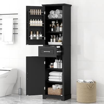 Freestanding Storage Cabinet with Adjustable Shelves and Door Shelves
