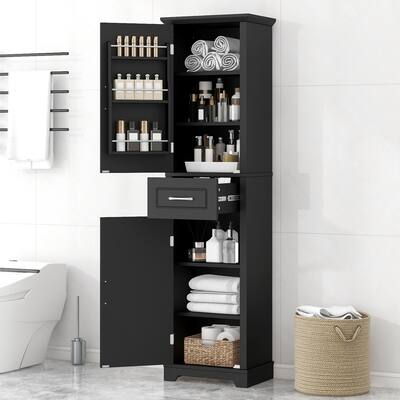 GDF Studio - Peter Modern MDF Tall Bathroom Storage Cabinet with Adjustable Shelves and Two Doors