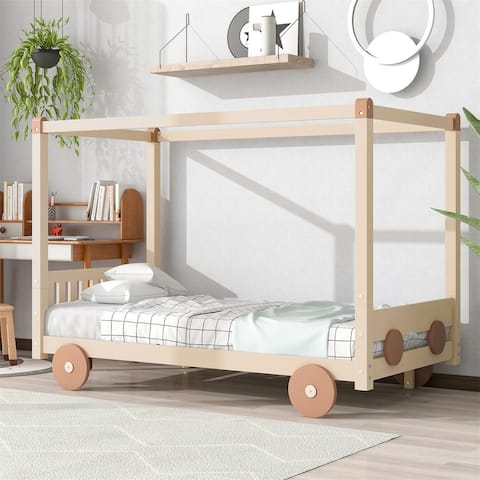 Merax Twin Canopy Car-Shaped Platform Bed