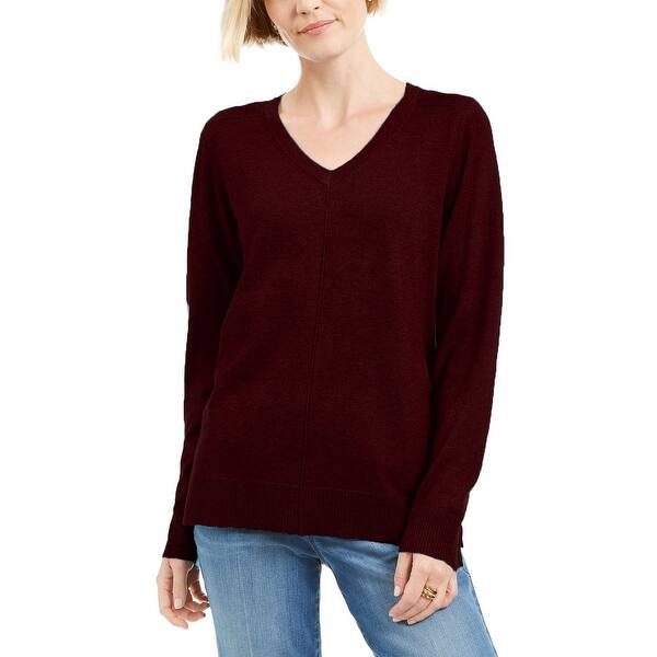 slide 1 of 3, Karen Scott Women's V-Neck Pullover Sweater Red Size Large