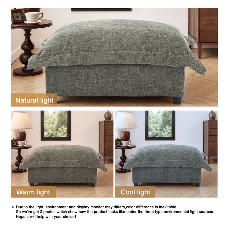 37"W Oversized Upholstered Chenille Rectangle Cloud Ottoman