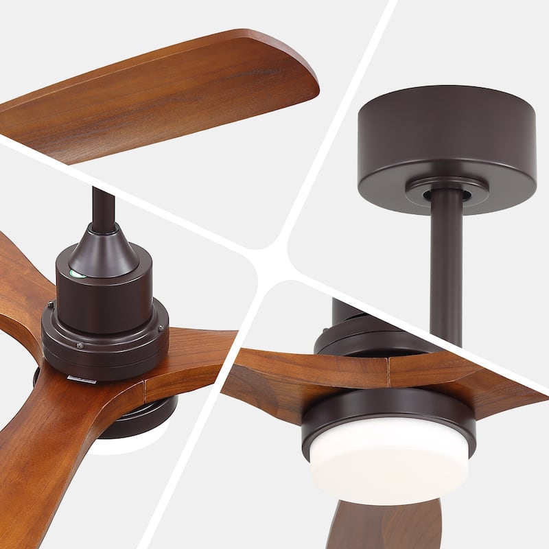 52 Inch Ceiling Fan with LED Light - 3 Adjustable Color Temperatures, Memory Function - Coffee