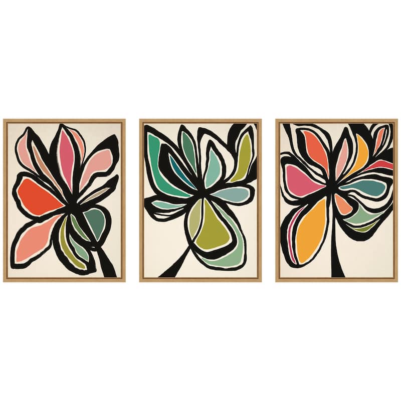 Kate and Laurel Sylvie Midnight Floral 1, 2 and 3 Framed Canvas Art Set by Alicia Bock
