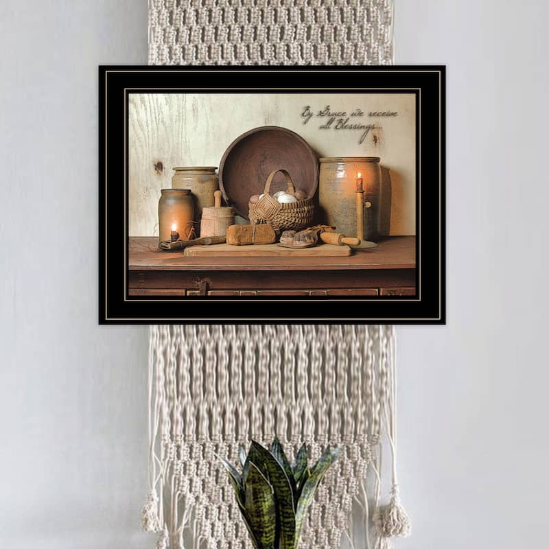 TrendyDecor4U Farmhouse "By Grace" Framed Print Wall Art by Susie Boyer - Earth Tone