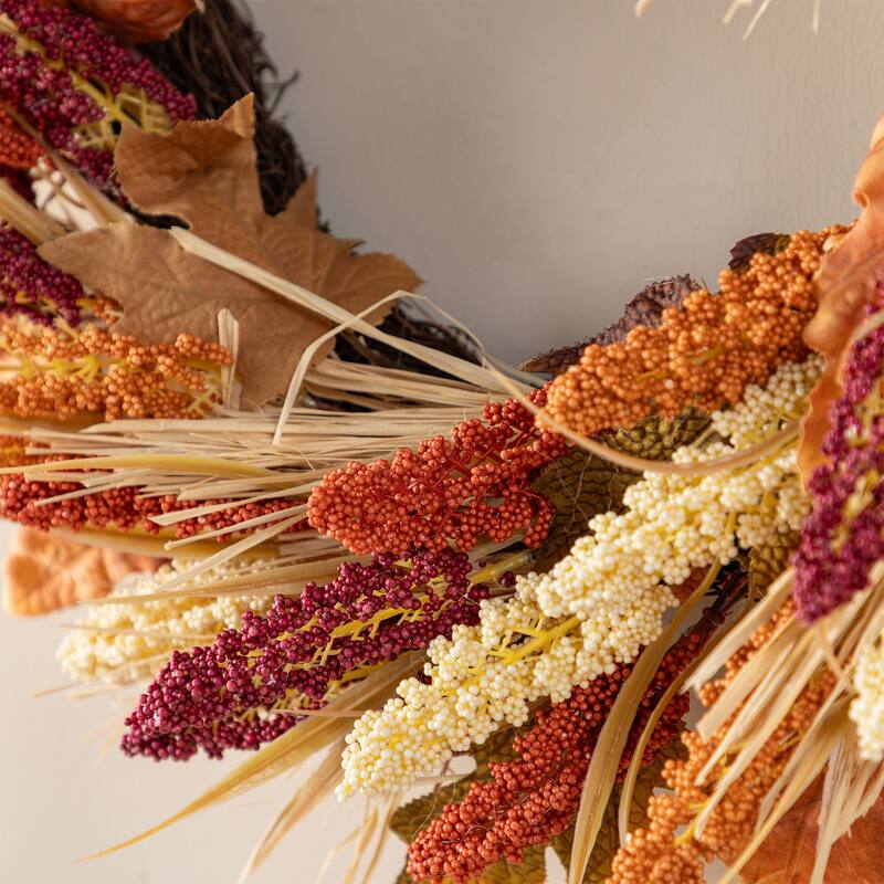 Glitzhome Fall Harvest Artificial Sorghum Garland Wreath Swag Floral Porch Decor