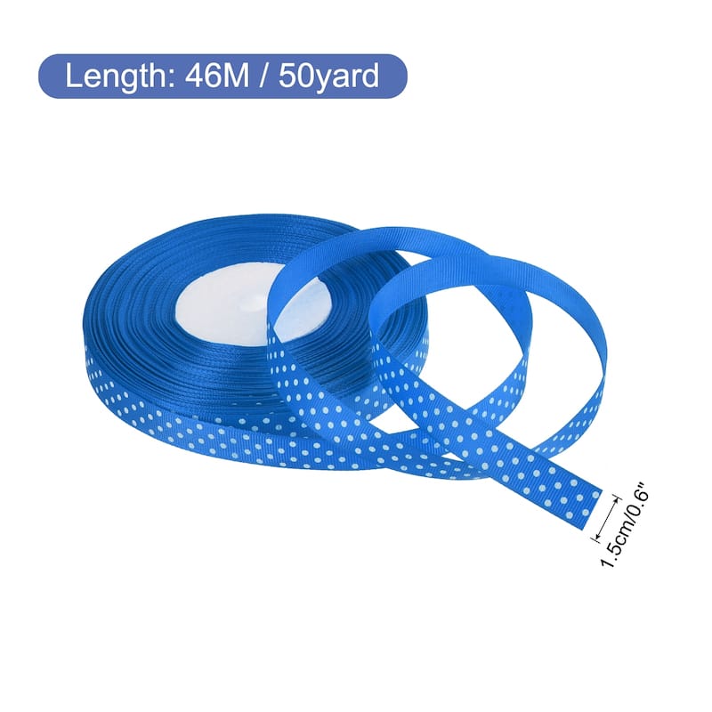 Grosgrain Ribbons with Dots Ribbon Bow Decoration - Bright Blue - 50 Yards 5/8 Inch