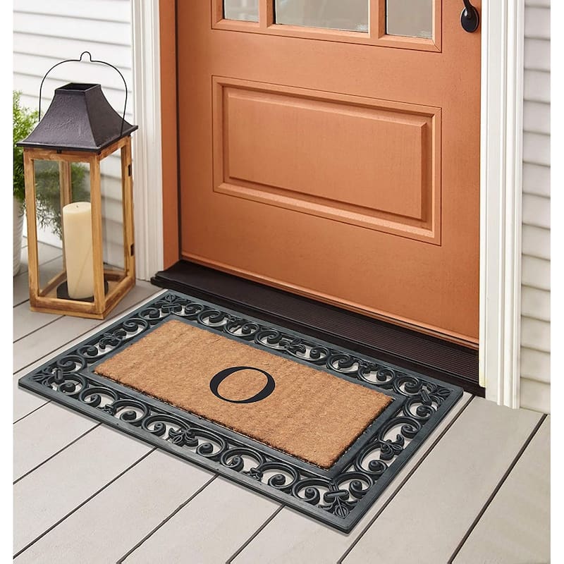 A1HC Rubber and Coir Paisley Border Monogrammed Outdoor Doormat Black, 18"X30"