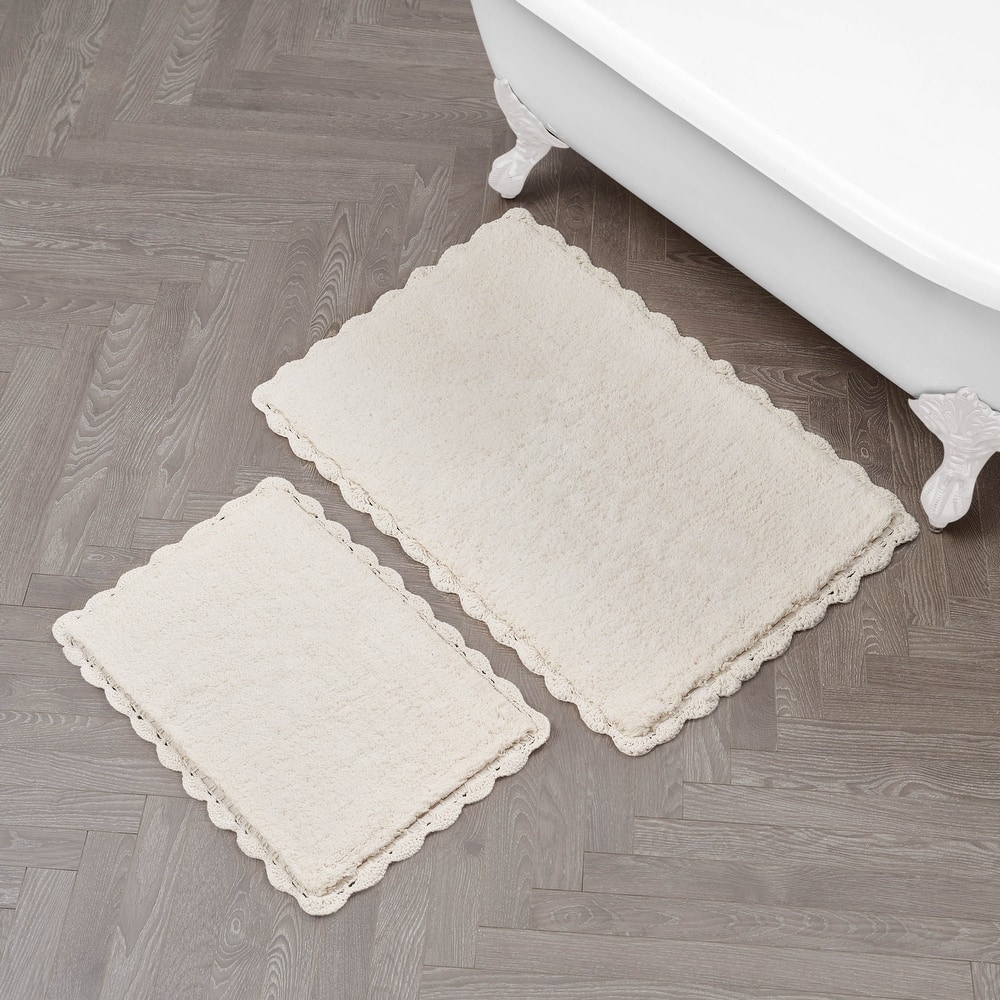 Laura Ashley Heathered Crochet Border Bath Rug
