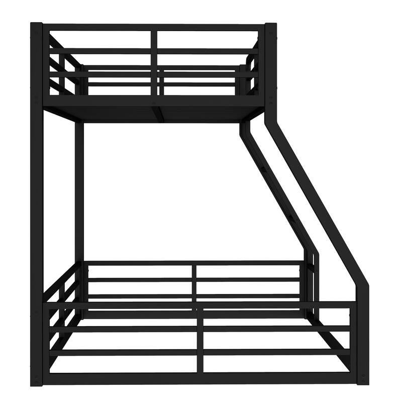 Roomfitters Twin over Full/Queen Metal Floor Bunk Bed Frame, Heavy-Duty Noise-Reduced Design, Black