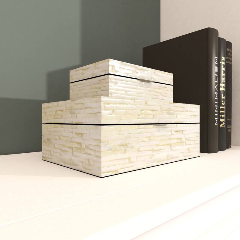 Mother of Pearl Handmade Geometric Box with Hinged Lid (Set of 2)