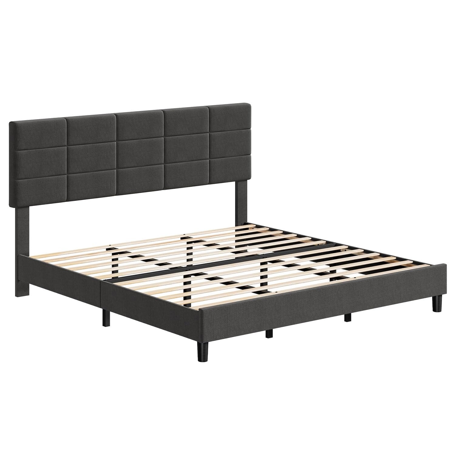 Platform Bed Frame with Headboard, Linen Upholstered Wood Bed, No Box Spring Needed with 700 LBS Sturdy Wooden Slats Support