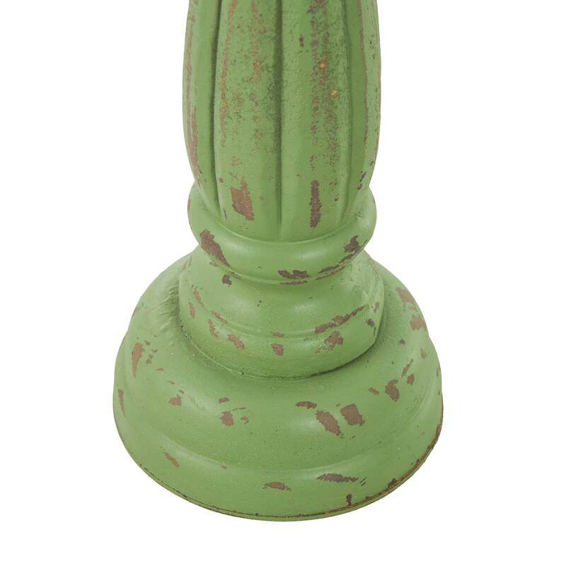 Wooden Distressed Turned Decorative Candle Holder - Set of 3 Gray, Brown, Blue, Green - Roche River Decor