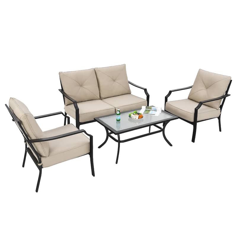 4 PCS Patio Furniture Set Cushion Sofa Loveseat Sectional Garden Deck - 54'' x 33'' x 34''