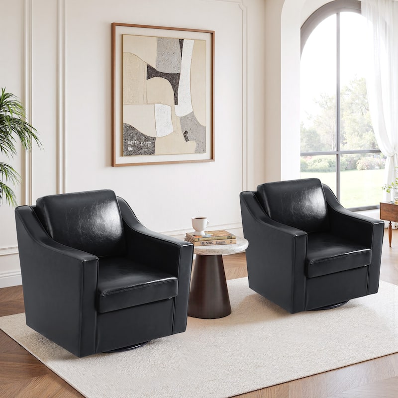 Chenille/Leather Swivel Barrel Chair(Set of 2) Modern Club Chair by UIXE