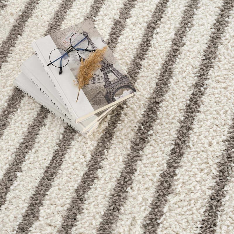 Hauteloom Jola Living Room, Bedroom Area Rug - Plush Pile - Bone, Taupe, Cloud Gray - 6'7" x 9'