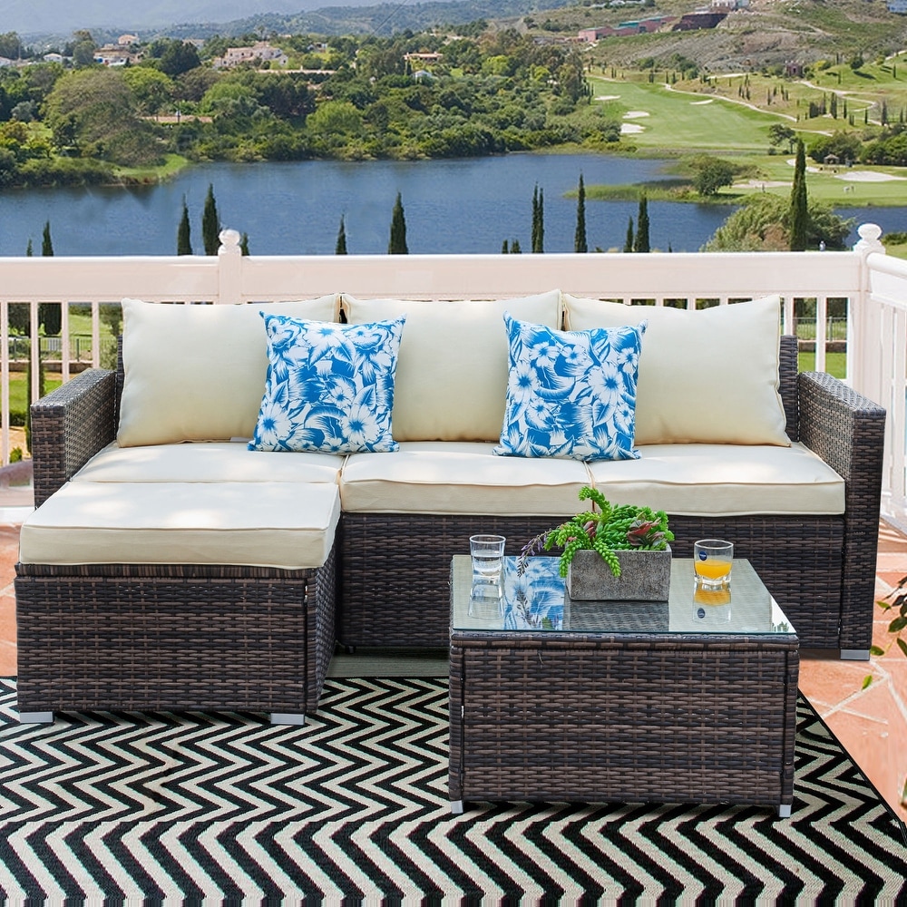 Patio Furniture 3-piece Resin Wicker Sectional Sofa