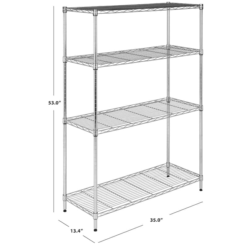 SAFAVIEH Storage Gisele 4-Tier Heavy Duty Commercial Chrome Wire Shelf - 35" x 13.4" x 53" - 35Wx13Dx53H