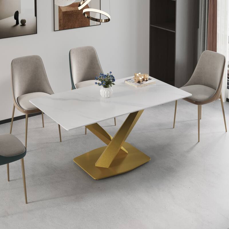71" X-base Modern Rectagular White Marble Dining Table