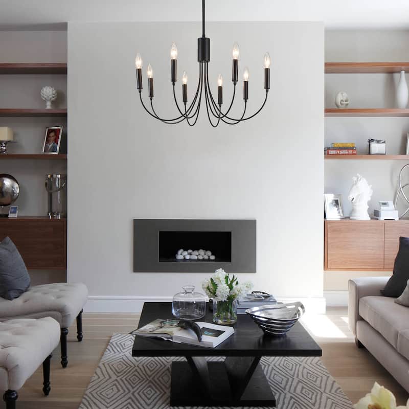 8-Light Black Modern Farmhouse Chandelier, Candle Style Chandelier for Dining Living Room Living Room Bedroom Kitchen