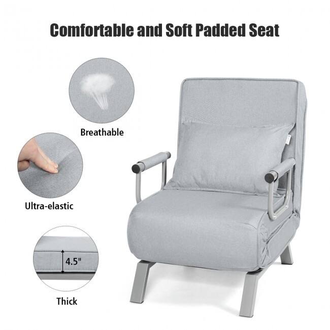 Folding 5 Position Convertible Sleeper Bed Armchair Lounge Couch with Pillow