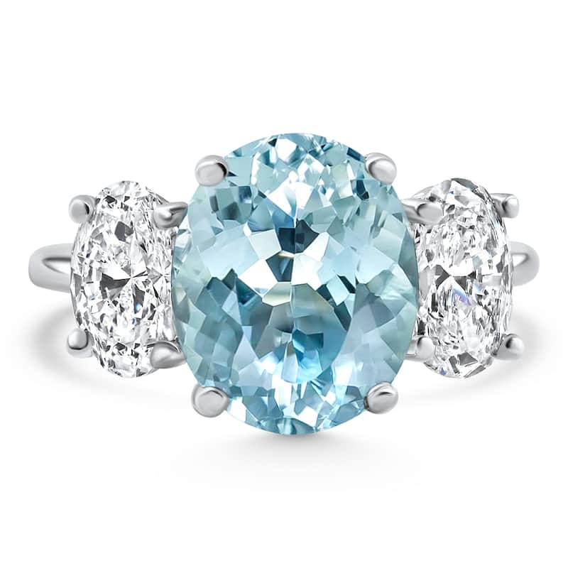 5.80Ct TW Aquamarine & Oval Diamond Ring White Gold Lab Grown