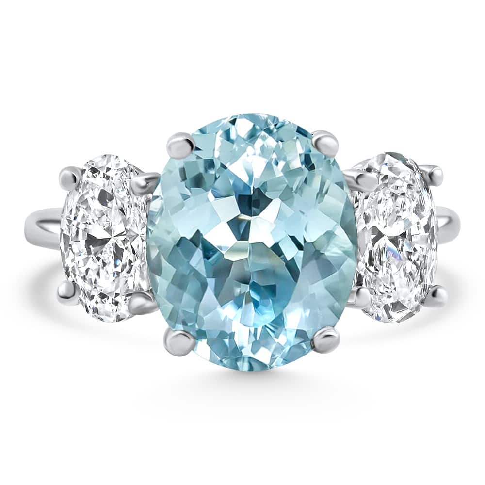 Bliss Diamond 5.80Ct TW Aquamarine & Oval Diamond Ring White Gold Lab Grown
