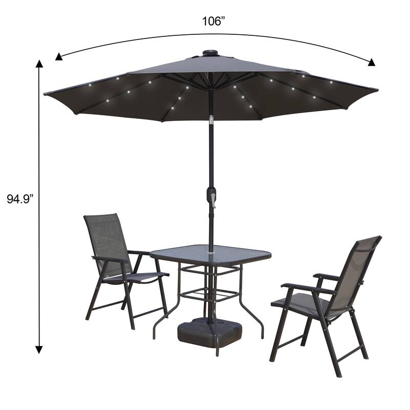 Sierra Outdoor Solar-Powered LED Umbrella with Adjustable Tilt, Water-Resistant Canopy & Powder-Coated Steel Pole