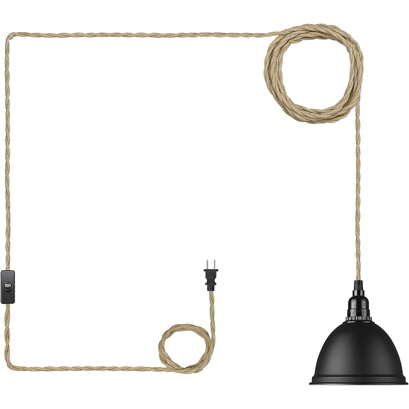 Hanging Light with Plug in Cord Metal Pendant Light with Switch Modern Industrial Lamp Light Kit with Twisted Hemp Rope On Sale Bed Bath Beyond 36189232