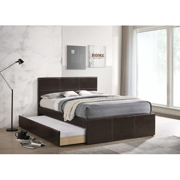 slide 2 of 8, Faux Leather Upholstered Bed with Trundle, Espresso Full