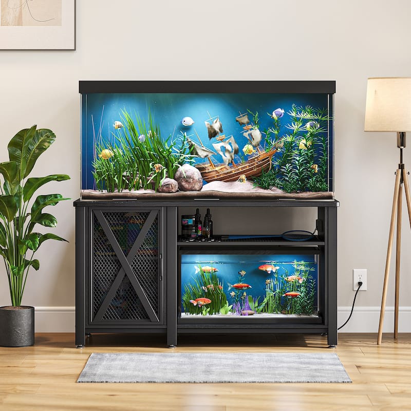 Moasis 55-75 Gallon Aquarium Stand with Power Outlets,Fish Tank Stand with Storage Cabinet - Black