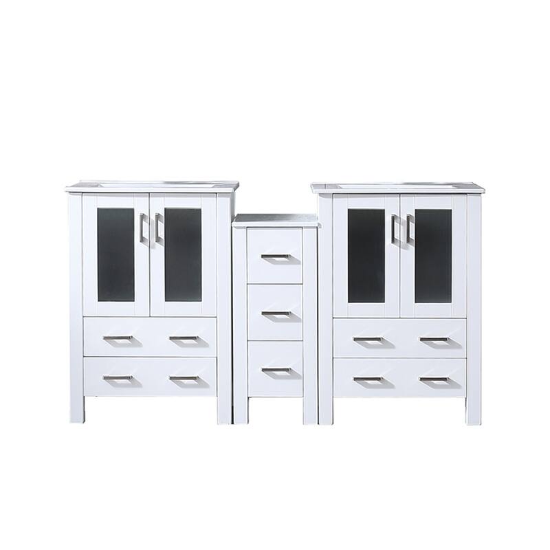 Volez Double Bath Vanity with Side Cabinet and White Ceramic Top