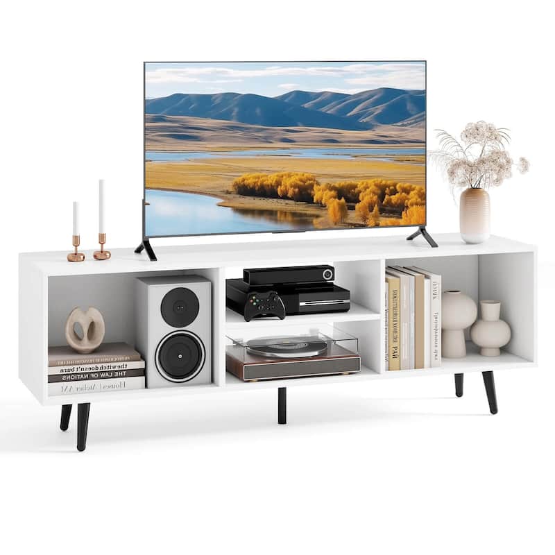 Costway 47.5" Console Cabinet for 55-Inch TVs with Storage Shelves - See Details - White & Black