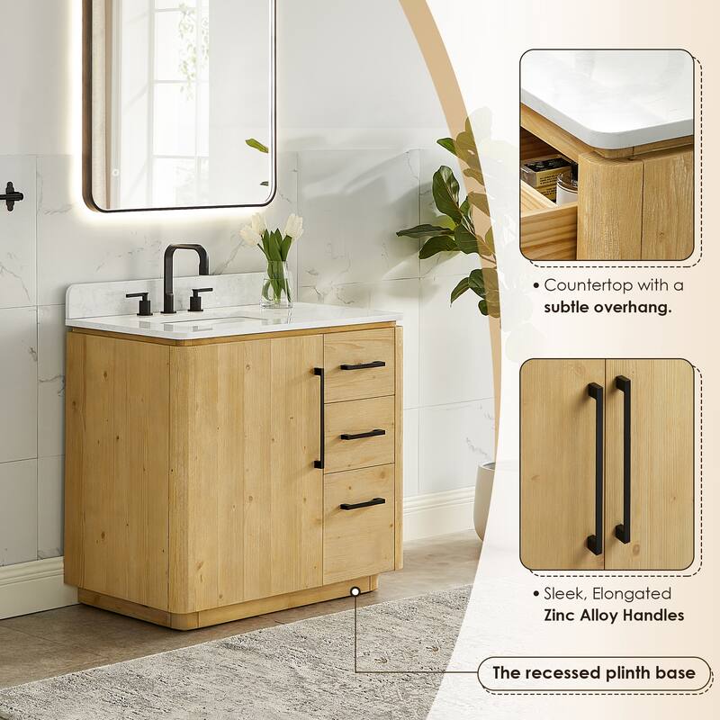 Serene Bathroom Vanity in Nature Brown with Grain White Engineered Stone Countertop without Mirror